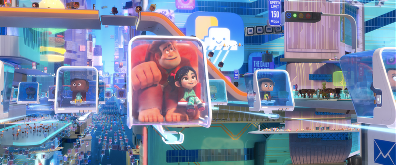 Ralph and Vanellope driving around the web.